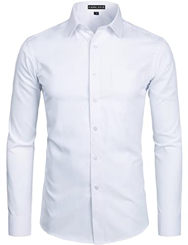 PARKLEES Herren Langarm Slim Fit Freizeit Business Hochzeit Hemd mit Brusttasche PZSSCL01 Weiß XL von PARKLEES