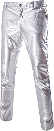 PARKLEES Nightclub-Hose für Herren in Metallic-Gold mit geradem Bein, silber, 30 von PARKLEES