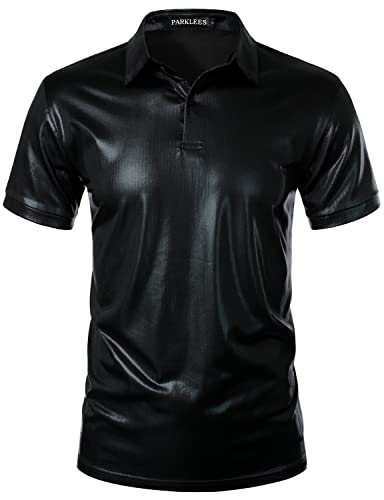 PARKLEES Herren-Poloshirt mit Pailletten, glänzend, metallisch, goldfarben, Schwarz , M von PARKLEES