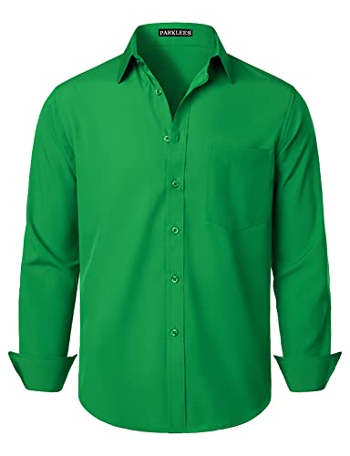 PARKLEES Herrenhemd, normale Passform, einfarbig, knitterfrei, langärmelig, lässig, Business, Knopfleiste, Hemden mit Tasche, Kleeblattgrün, XL von PARKLEES