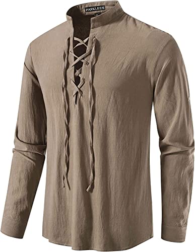 PARKLEES Herren Retro Baumwolle Freizeithemd Langarm Schnürbare Hemden Mittelalterlich Piraten Kostüm für Halloween PPPA275 Kaffee XL PARKLEES Herren Retro Baumwolle Freizeithemd Langarm Schnürbare Hemden Mittelalterlich Piraten Kostüm für Halloween PPPA275 Kaffee XL von PARKLEES