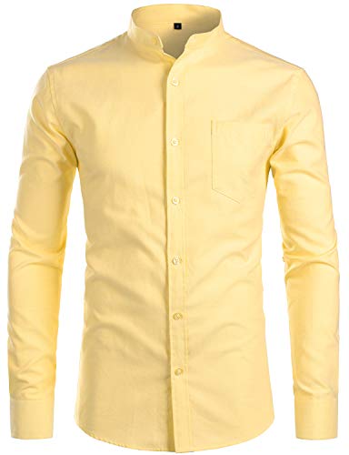 PARKLEES Herren Slim Fit Einfarbig Langarm Stehkragen Oxford Hemd mit Brusttasche PZ112 Gelb XL von PARKLEES
