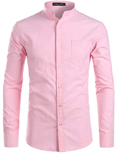 PARKLEES Herren Slim Fit Einfarbig Langarm Stehkragen Oxford Hemd mit Brusttasche PZ112 Rosa L PARKLEES Herren Slim Fit Einfarbig Langarm Stehkragen Oxford Hemd mit Brusttasche PZ112 Rosa L von PARKLEES
