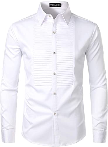 PARKLEES Herren-Smoking-Hemden, schmale Passform, langärmelig, für Abschlussball, Smoking-Kleid, Zzcl56-white, XXL von PARKLEES