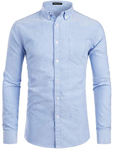 PARKLEES Herren Slim Fit Langarm Oxford Button Down Business Hemd Freizeithemd PZ111 Blau L von PARKLEES