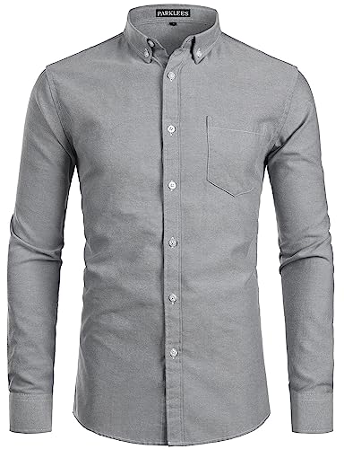 PARKLEES Herren Slim Fit Langarm Oxford Button Down Business Hemd Freizeithemd PZ111 Grau M von PARKLEES