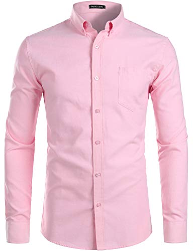 PARKLEES Herren Slim Fit Langarm Oxford Button Down Business Hemd Freizeithemd PZ111 Rosa L von PARKLEES