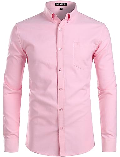 PARKLEES Herren Slim Fit Langarm Oxford Button Down Business Hemd Freizeithemd PZ111 Rosa M von PARKLEES