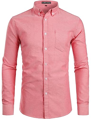 PARKLEES Herren Slim Fit Langarm Oxford Button Down Business Hemd Freizeithemd PZ111 Rot XXL von PARKLEES