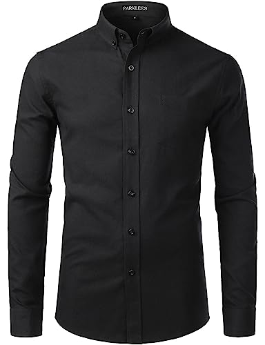 PARKLEES Herren Slim Fit Langarm Oxford Button Down Business Hemd Freizeithemd PZ111 Schwarz L von PARKLEES