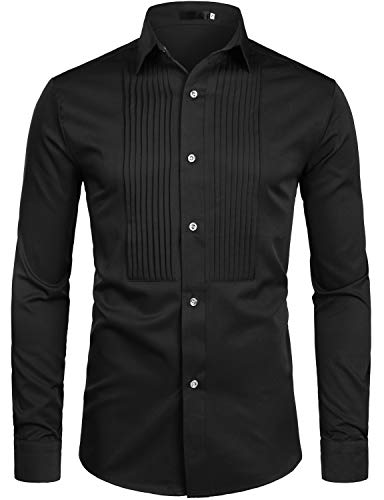 PARKLEES Herren Slim Fit Langarm Abschlussball Performing Smoking Kleid Shirts, Schwarz , XL von PARKLEES