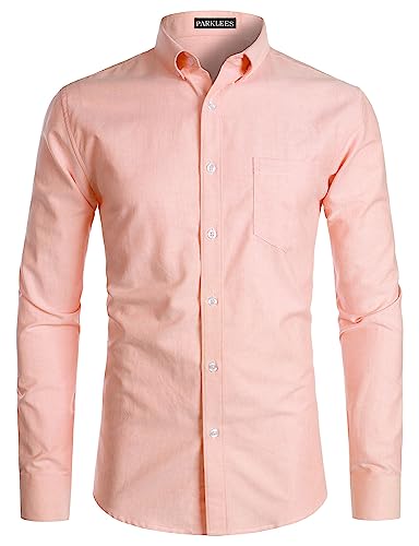 PARKLEES Herren Slim Fit Langarm Smart Casual Button Down Oxford Hemden, Orange, XL von PARKLEES