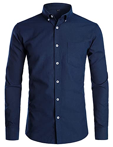 PARKLEES Herren Slim Fit Langarm Smart Casual Button Down Oxford Hemden, navy, M von PARKLEES
