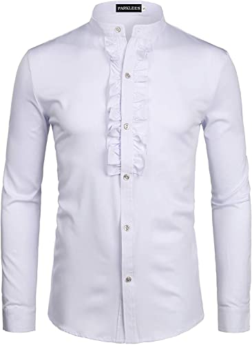 PARKLEES Herren Slim Fit Langarm Abschlussball Performing Smoking Kleid Shirts, Z69-weiß, M von PARKLEES