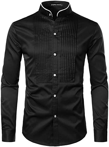 PARKLEES Herren Slim Fit Langarm Abschlussball Performing Smoking Kleid Shirts, Zzcl19-schwarz, L von PARKLEES