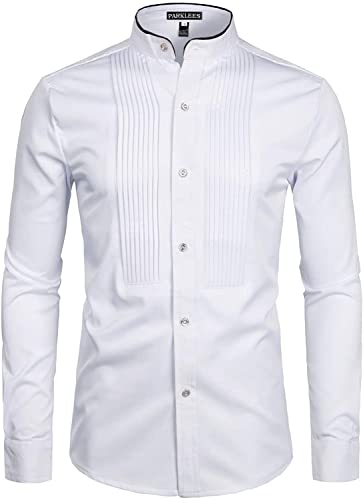 PARKLEES Herren Slim Fit Langarm Abschlussball Performing Smoking Kleid Shirts, Zzcl19-weiß, S von PARKLEES