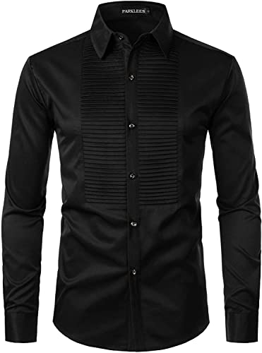 PARKLEES Herren Slim Fit Langarm Abschlussball Performing Smoking Kleid Shirts, Zzcl56-schwarz, XL von PARKLEES