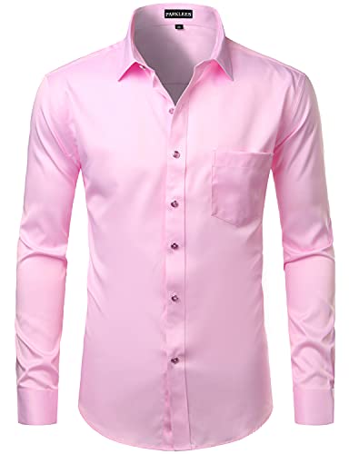 PARKLEES Herren Tailliert Freizeit Langarm Hemd Businesshemd für Hochzeit Business Rosa XL von PARKLEES