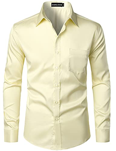 Parklees Herrenhemd, urban, modisch, lässig, Business, schmale Passform, Langarm, Knopfleiste. Oberhemd mit Tasche, elfenbeinfarben, S von PARKLEES