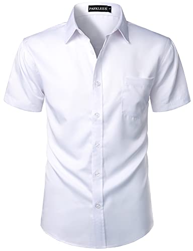 PARKLEES Lässiges Herrenhemd mit Knopfleiste, stylisch, schmale Passform, kurzärmelig, mit Tasche, weiß, M von PARKLEES