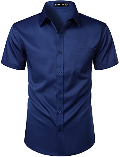 PARKLEES Lässiges Herrenhemd mit Knopfleiste, stylisch, schmale Passform, kurzärmelig, mit Tasche, marineblau, S von PARKLEES