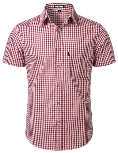 PARKLEES Herrenhemd, lässig, kariert, Knopfleiste, Baumwolle, kurzärmelig, Gingham-Kleid, Hemden, normale Passform, mit Tasche, Rotes Gingham., L PARKLEES Herrenhemd, lässig, kariert, Knopfleiste, Baumwolle, kurzärmelig, Gingham-Kleid, Hemden, normale Passform, mit Tasche, Rotes Gingham., L von PARKLEES