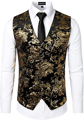 PARKLEES Luxuriöse Herren-Weste, metallisches Paisleymuster, goldfarben, glänzend, für Hochzeit, Abschlussball, Party, Anzug oder Smoking, gold, XXXL von PARKLEES