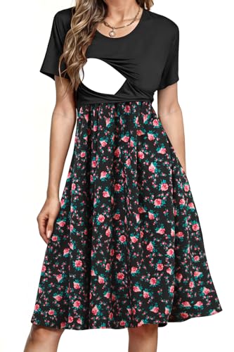 PARNIXS Damen Stillkleid Sommer Kurzarm Patchwork Schwangerschaft Kleidung mit Taschen, Muster 01, XX-Large PARNIXS Damen Stillkleid Sommer Kurzarm Patchwork Schwangerschaft Kleidung mit Taschen, Muster 01, XX-Large von PARNIXS