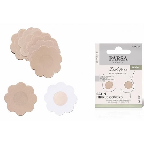 PARSA Beauty Satin Nipple Cover Nude (7 Stück) – Unsichtbare BH-Alternative für A-D Körbchen – Wiederverwendbar & wasserresistent – 100% Blickdicht – Nippel Cover Damen von PARSA Beauty