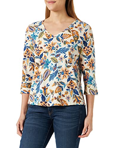 Part Two Damen Riekes Regular Fit T-Shirt mit 3/4-Ärmeln, Blue Craft Flower, Small von PART TWO