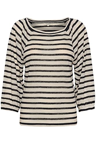 PART TWO Damen Sola Regular Fit 3/4 Sleeve Top, Dark Navy Stripe, M von PART TWO