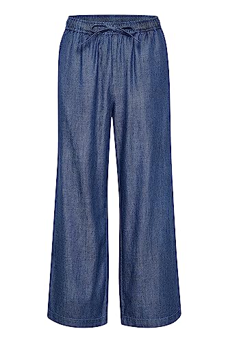 Part Two Damen Casual Straight Legs Elastic Waist High Waisted Trousers, Dark Vintage Denim, XXS von PART TWO