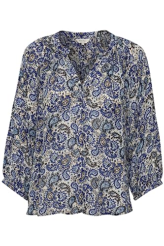 Part Two Damen Damenbluse, V-Ausschnitt, 3/4-Ärmel, entspannte Passform, bedruckter Stoff Bluse, Blue Paisley Print, 40 von PART TWO