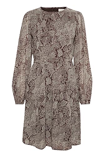 Part Two Damen Damenkleid, Knielänge, Lange Ärmel, Rundhalsausschnitt, Chiffon, Fit und Flare Kleid, Hot Fudge Line Print, 44 von PART TWO