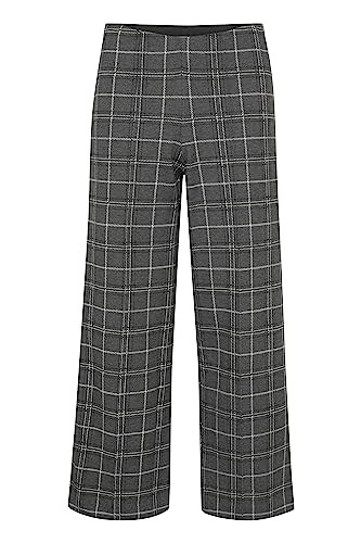 Part Two Damen Hose mit weiten Beinen, hochgewickelt, Checked Fabric Trousers, Grey Check, Medium von PART TWO