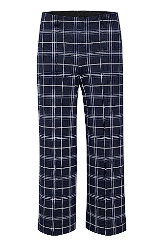 Part Two Damen Hose mit weiten Beinen, hochgewickelt, Checked Fabric Trousers, Night Sky Check, Large von PART TWO