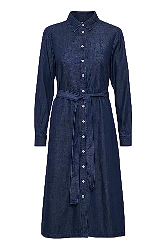 Part Two Damen Shirt, Knielänge, Lange Ärmel, Tying Belt Kleid, Dark Vintage Denim, 44 von PART TWO