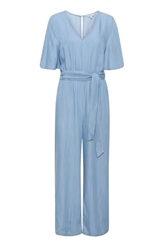 Part Two Damen Women's Jumpsuit Half Sleeves V-Neck Wide Legs Side Pockets Belt Overall, Medium Blue Denim, von PART TWO