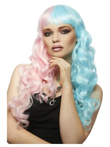 NEU ManicPanic Premium-Damen-Perücke Candy Angel, lang und gewellt mit Pony, rosa-blau von PARTY DISCOUNT