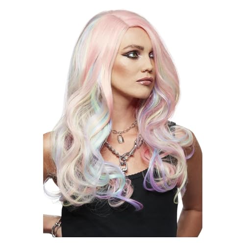 NEU ManicPanic Premium-Damen-Perücke Unicorn Dream, lang und gewellt mit Scheitel, Pastell von PARTY DISCOUNT