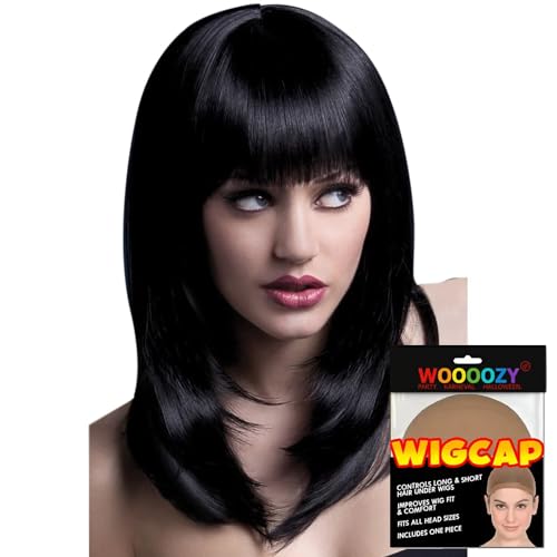 NEU Perücke Damen Tanja Langhaar, Gefederter Schnitt, Premium-Qualität, schwarz - mit Haarnetz von PARTY DISCOUNT