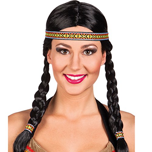 NEU Perücke Indianerin, mit Zöpfen und Stirnband von Party Discount