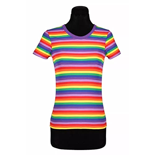 PARTY DISCOUNT NEU Damen-Kostüm Ringelshirt Kurzarm, Regenbogenfarben, bunt, Größe: L von PARTY DISCOUNT