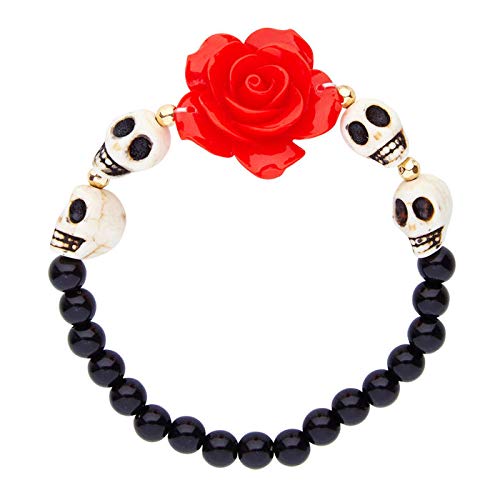PARTY DISCOUNT Perlenarmband mit roter Rose und Totenköpfen von PARTY DISCOUNT