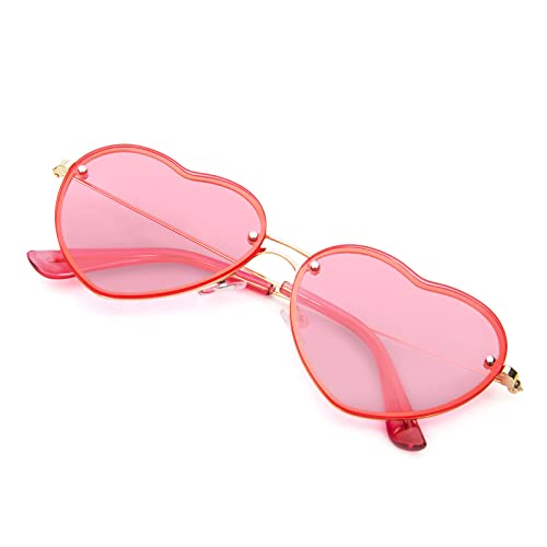 PARTY GO Herz Sonnenbrille Frauen Mode Rimless Sonnenbrille UV400 Party Brille, Rosa von PARTY GO