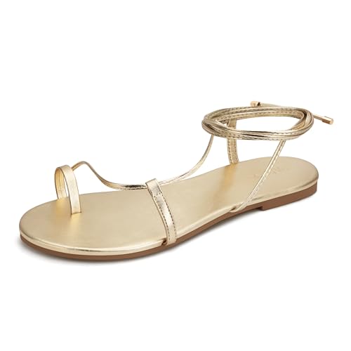 PARTY Damen Riemchensandalen Schnürschuhe Flats Schnürschuhe Wrap Flip Flop, Gold, 41 EU von PARTY
