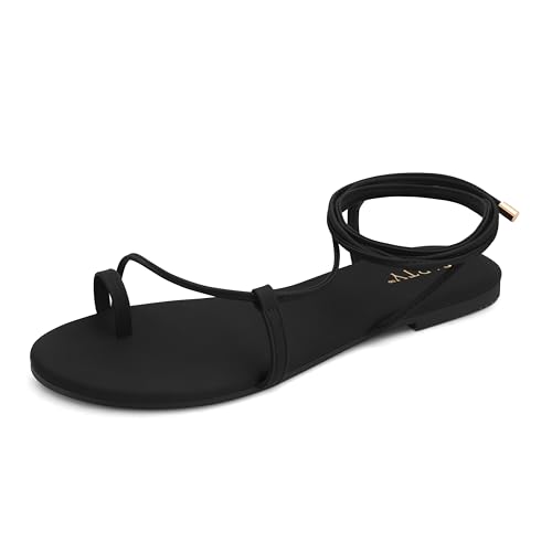 PARTY Damen Riemchensandalen Schnürschuhe Flats Schnürschuhe Wrap Flip Flop, Schwarz, 42 EU von PARTY