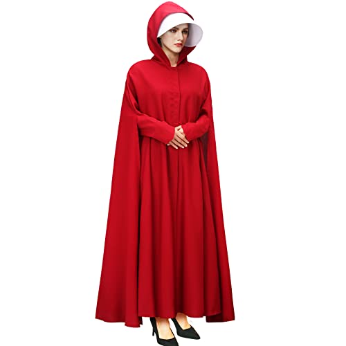 Handmaid Offred Cosplay Kostüm Outfit, Frauen Rot Umhang mit Kapuze mit weißer Haube für Halloween-Party, rot, Small / Medium Handmaid Offred Cosplay Kostüm Outfit, Frauen Rot Umhang mit Kapuze mit weißer Haube für Halloween-Party, rot, Small / Medium von PARTYEVER