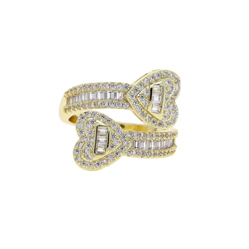 PARWANA Ring Ringe Damen Bijouterie Herren Frauen Doppelter Herzförmiger Fingerring Für Damen, Offen, Angepasst, 8 Gold von PARWANA