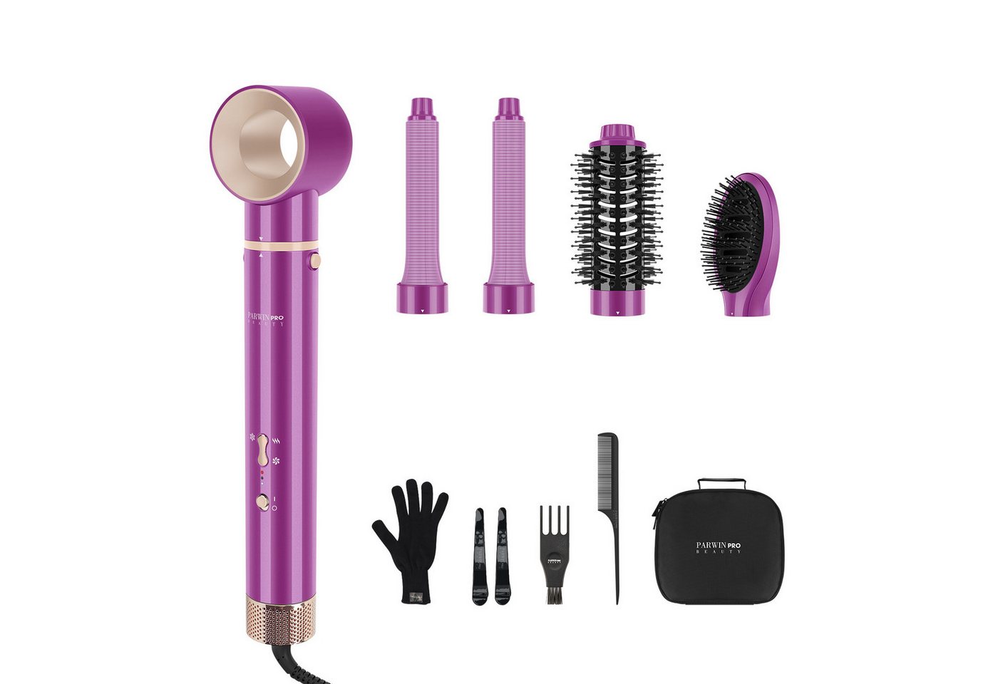 PARWIN PRO BEAUTY Multihaarstyler 5-in-1 Airstyler & Lockenstab Set, Ionen Föhn Stylingbürsten, 5 Aufsätze Rundbürstenföhn Set von PARWIN PRO BEAUTY